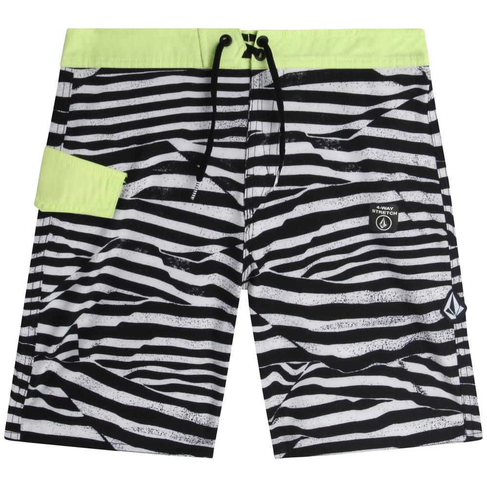 NWT Volcom Boys Board Shorts Black White Striped UPF 50+ Quick Dry Swim Sz Lg/14